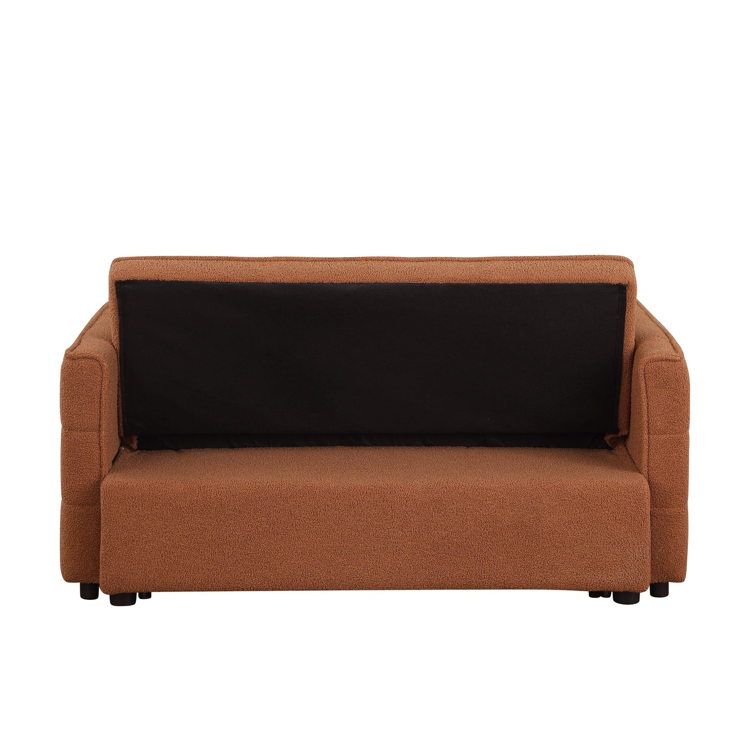 Light Brown 55.12 Boucle Loveseat Convertible Pull-Out Sofa Bed with Adjustable Back and 2 Waist Pillows for Living Room