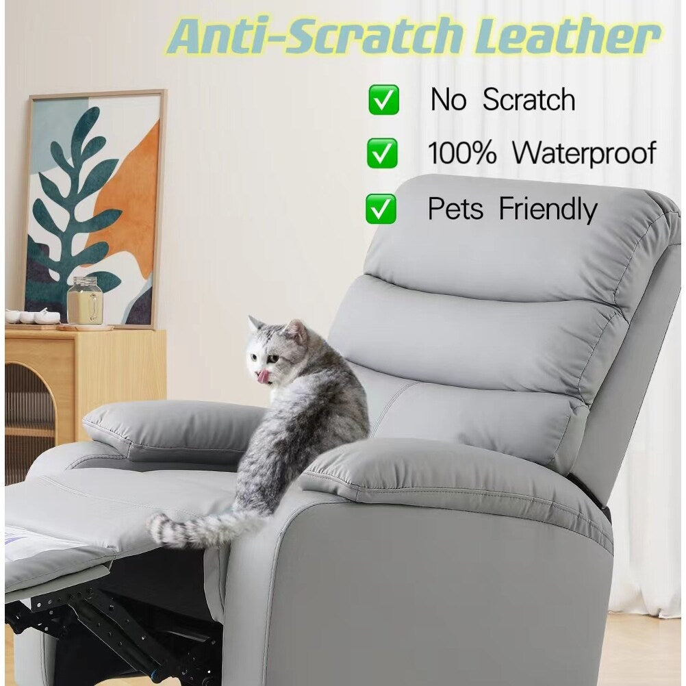 Light Gray PU Leather 360° Swivel Rocker Manual Recliner with Foot Anti Dirty Protection, Cat Scratch-resistant Fabric