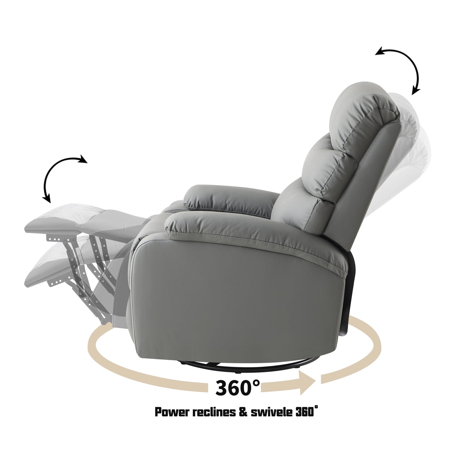 Light Gray PU Leather 360° Swivel Rocker Manual Recliner with Foot Anti Dirty Protection, Cat Scratch-resistant Fabric