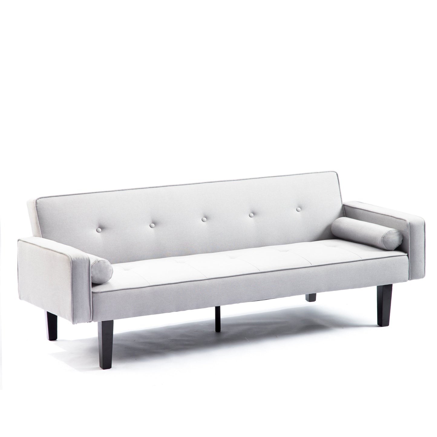Light Grey Convertible 3-seater Futon Sofa Bed with Wood Legs