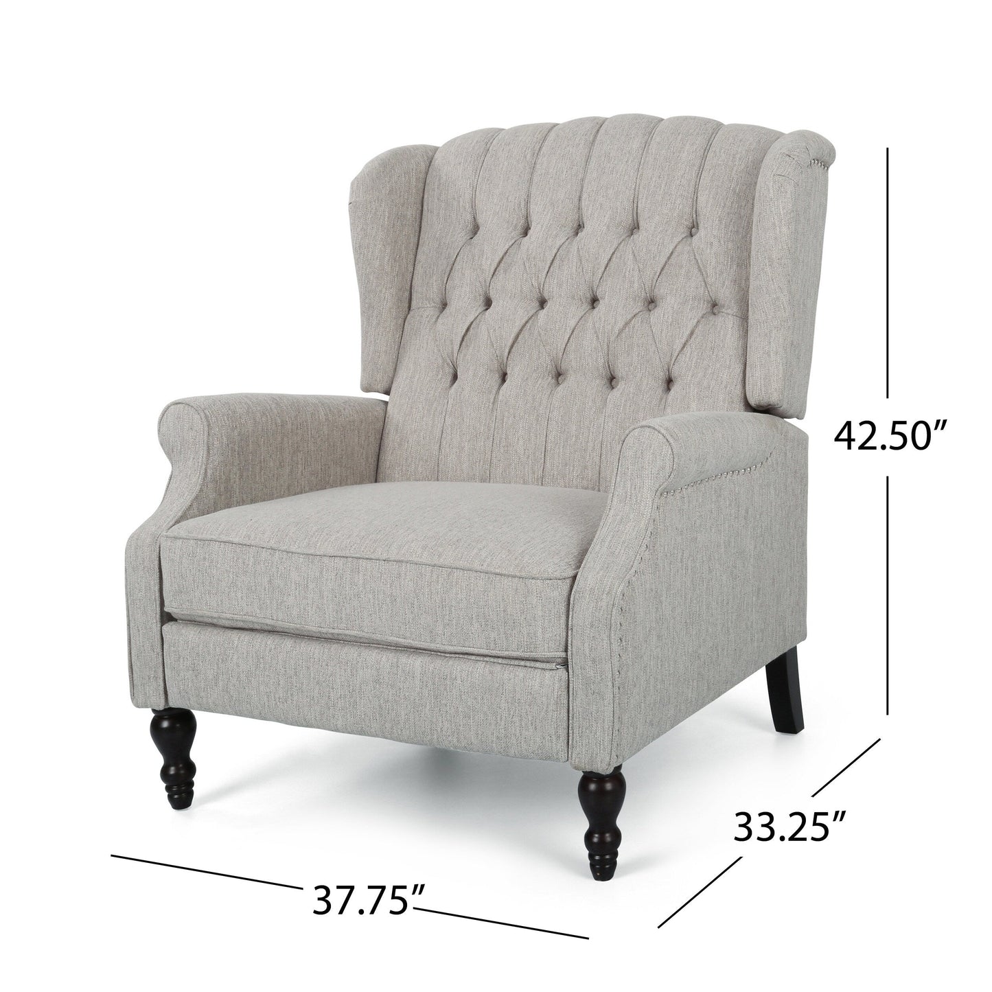 Light Grey Oversized Upholstered Wingback Push-Back Recliner with Footrest, Button-tufted Backrest, Nailhead Accents