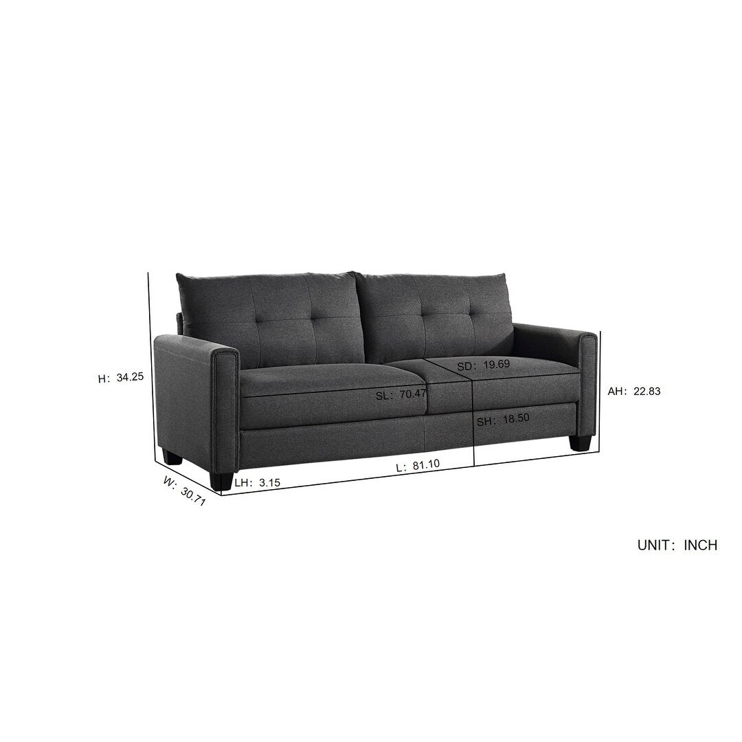 Linen Fabric Upholstered Sofa with Tufted Cushions - 30.71 x 81.10 x 32.28