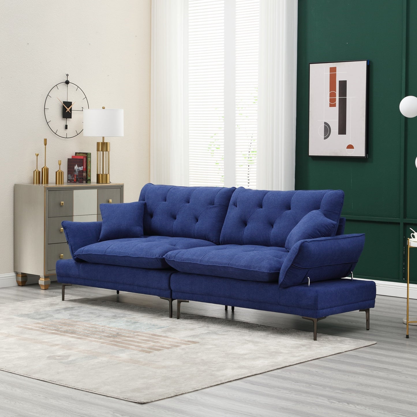 Linen Loveseat Sofa with Adjustable Armrests