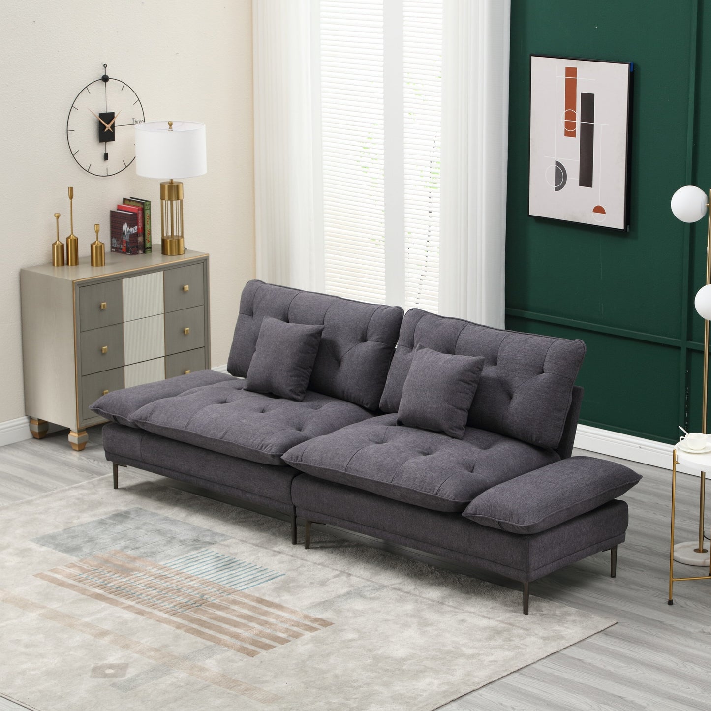 Linen Loveseat Sofa with Adjustable Armrests