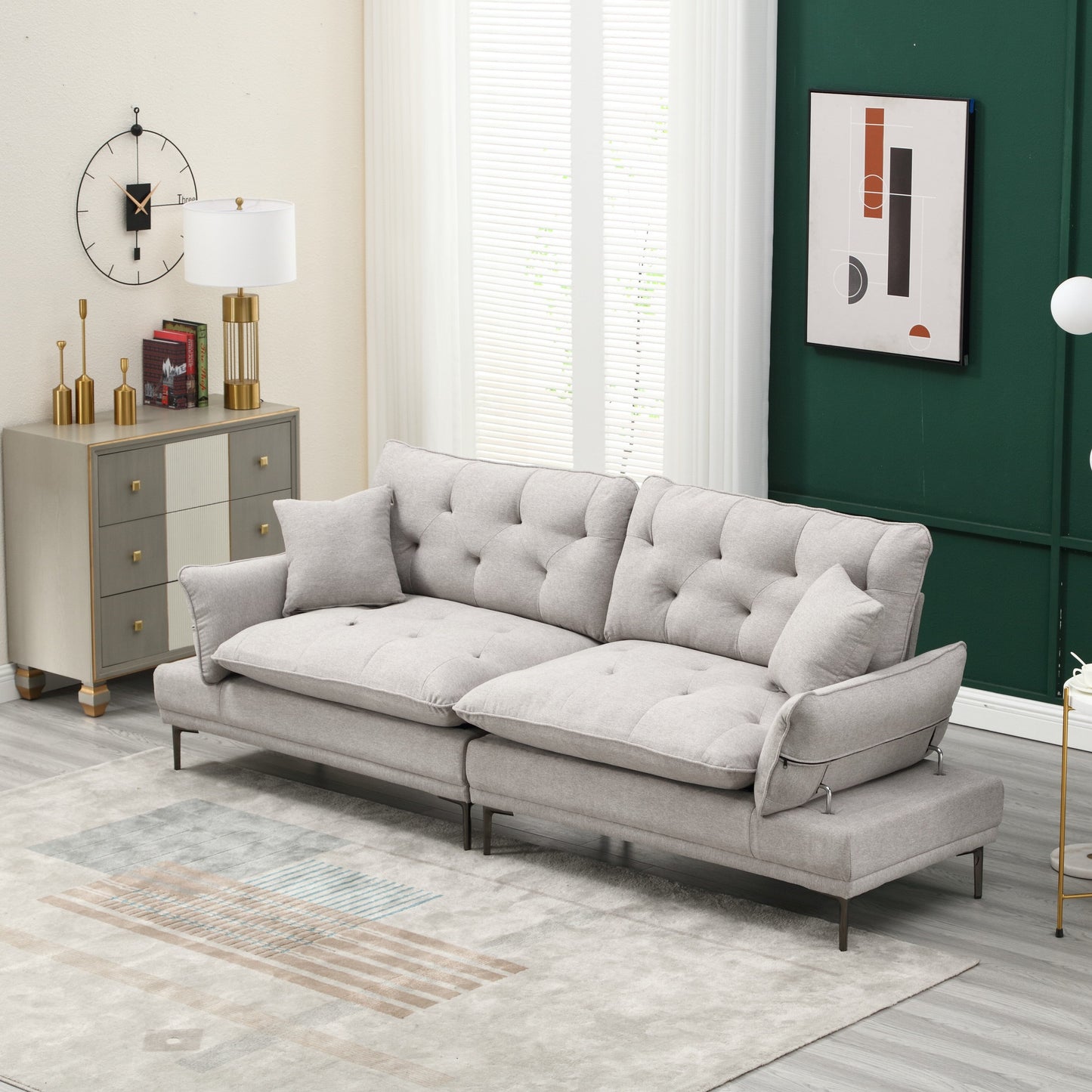 Linen Loveseat Sofa with Adjustable Armrests