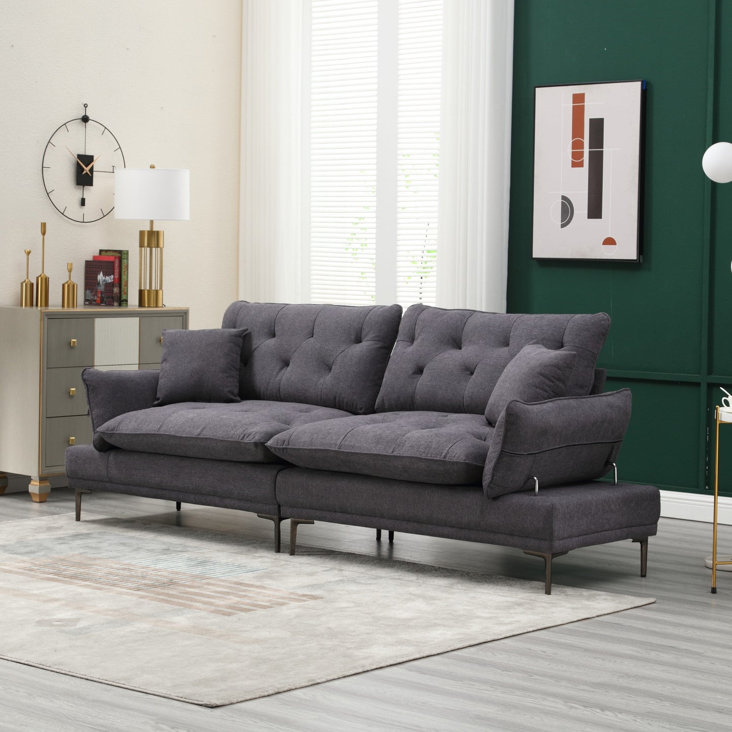 Linen Loveseat Sofa with Adjustable Armrests