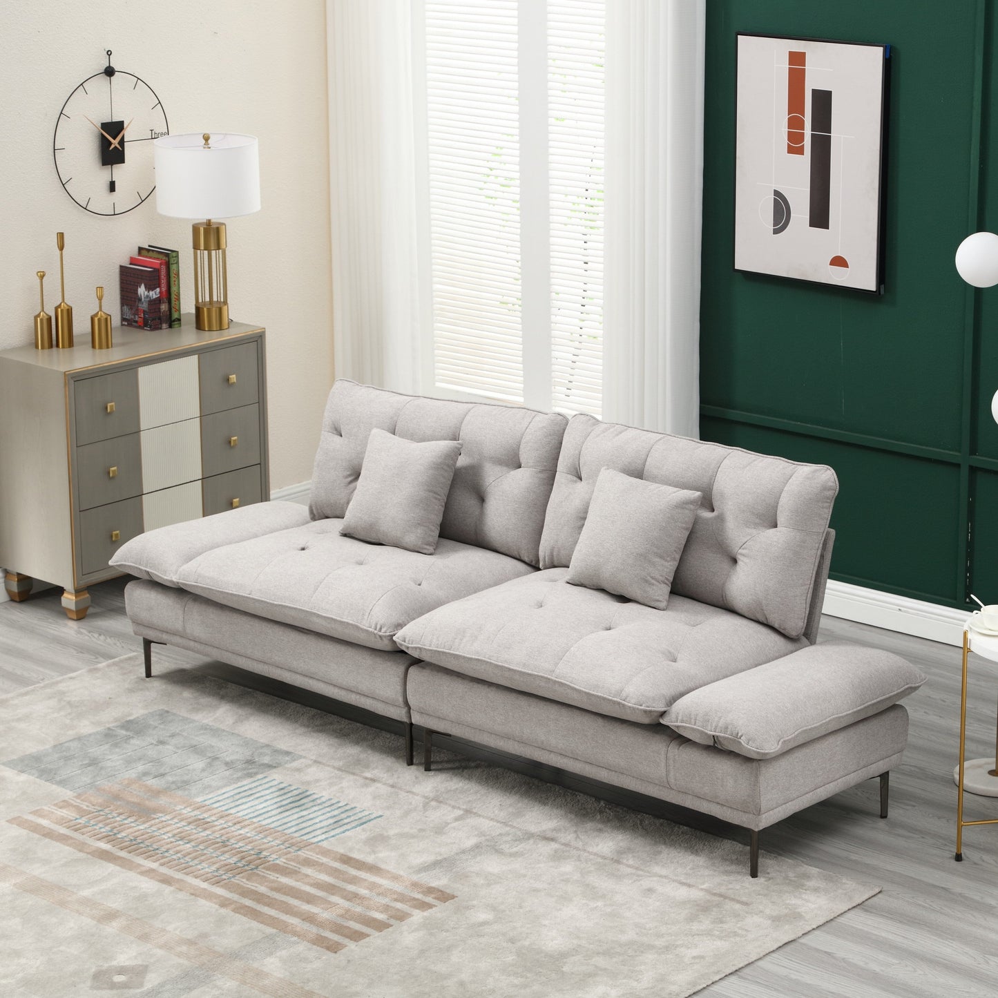 Linen Loveseat Sofa with Adjustable Armrests