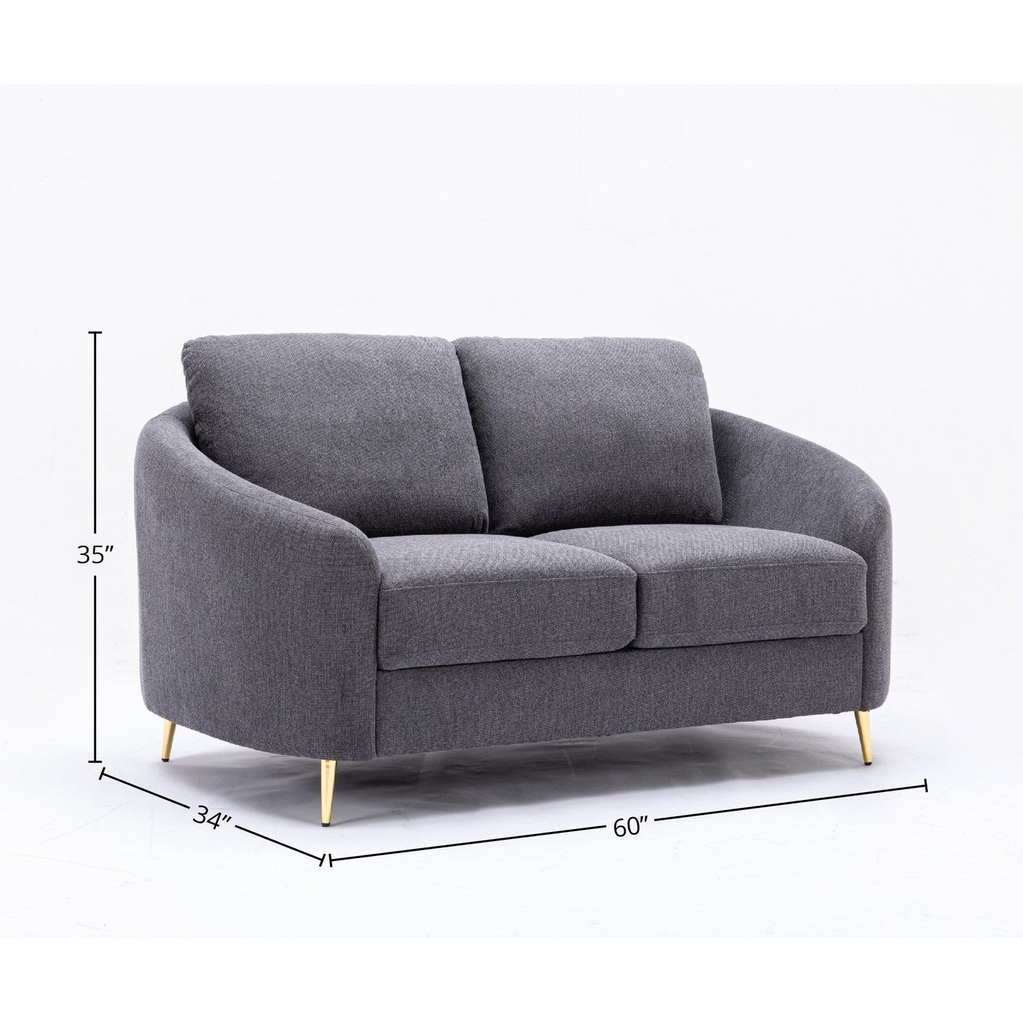 Linen Loveseat Sofa with Gold Metal Legs and Plush Seat Cushions