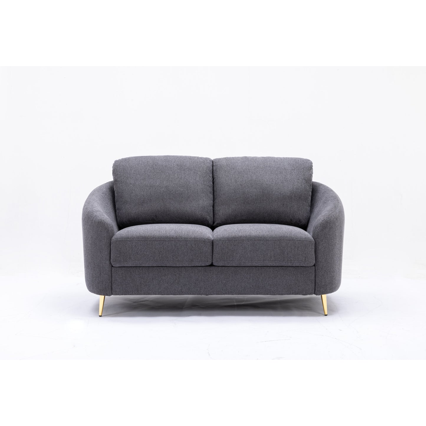 Linen Loveseat Sofa with Gold Metal Legs and Plush Seat Cushions