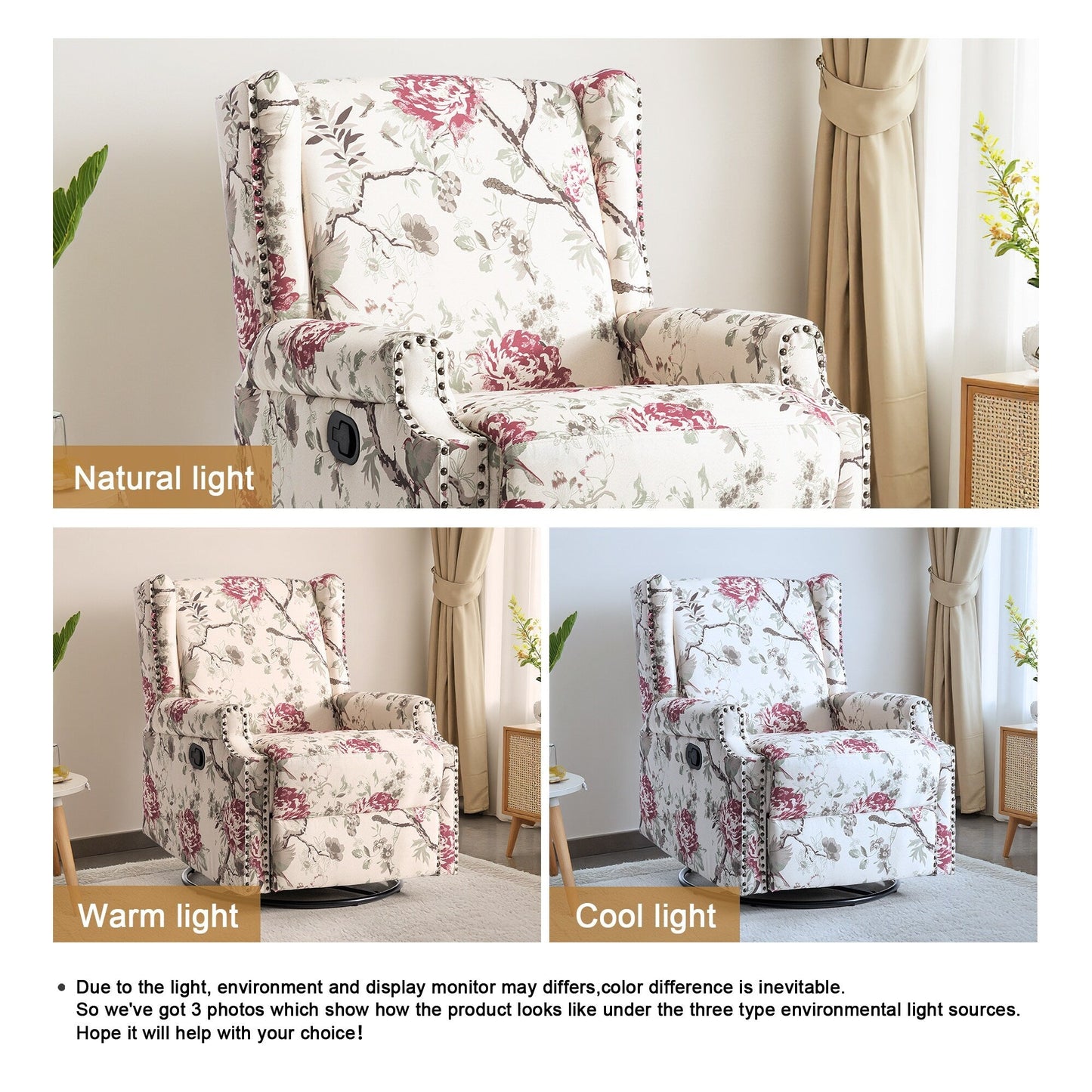 Linen Manual Swivel Base Recliner Chair with Footrest