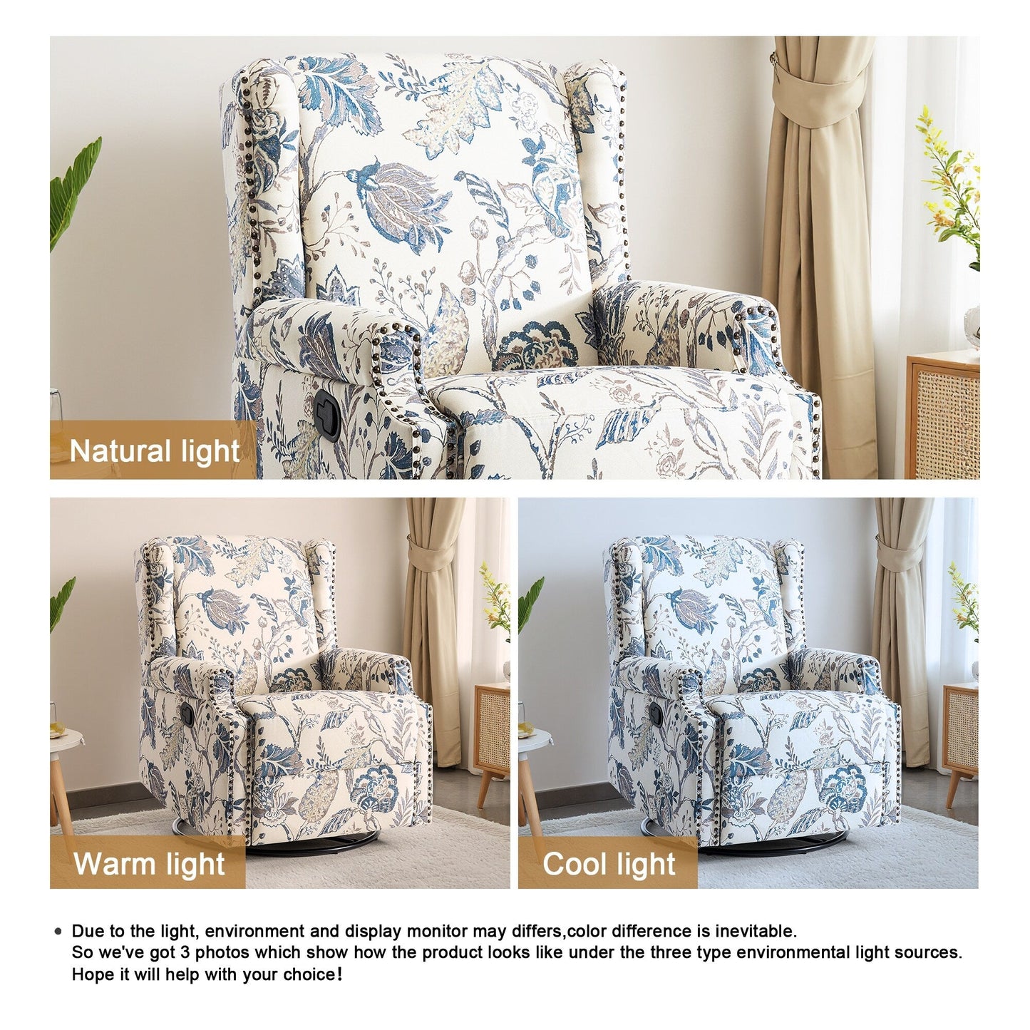 Linen Manual Swivel Base Recliner Chair with Footrest