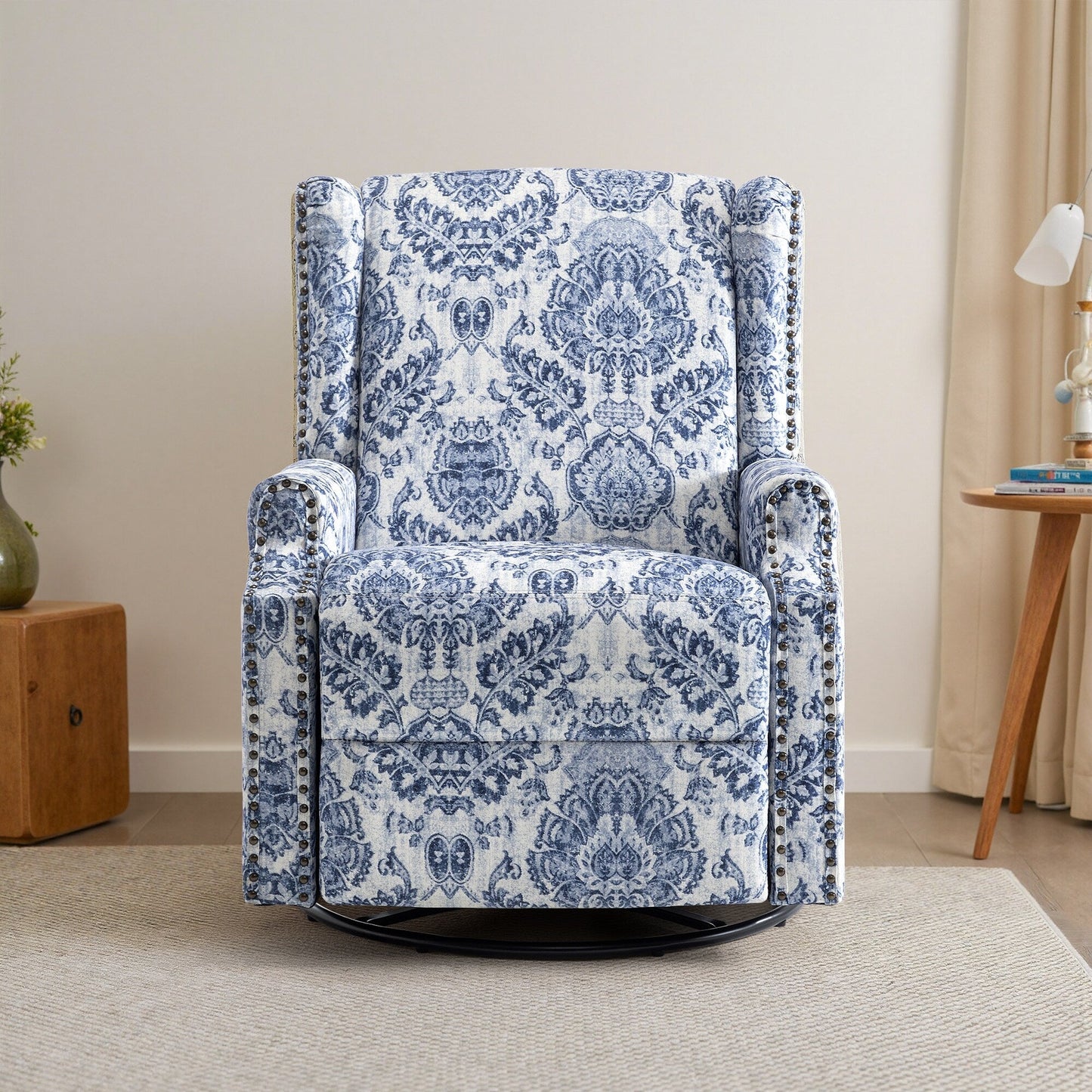 Linen Manual Swivel Base Recliner Chair with Footrest