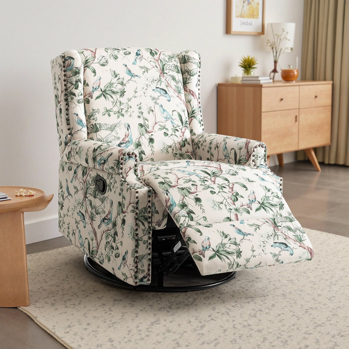 Linen Manual Swivel Base Recliner Chair with Footrest