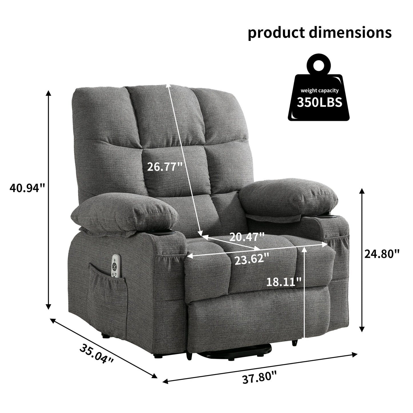 Linen Power Lift Recliner Chair with Massage and Heat, Side Pockets, USB Charge Ports