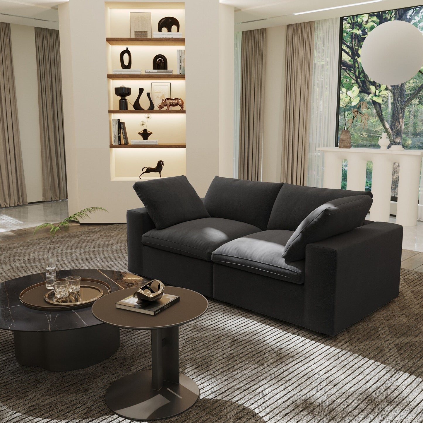 Linen Sectional Sofa Modern Upholstered Loveseat Couch