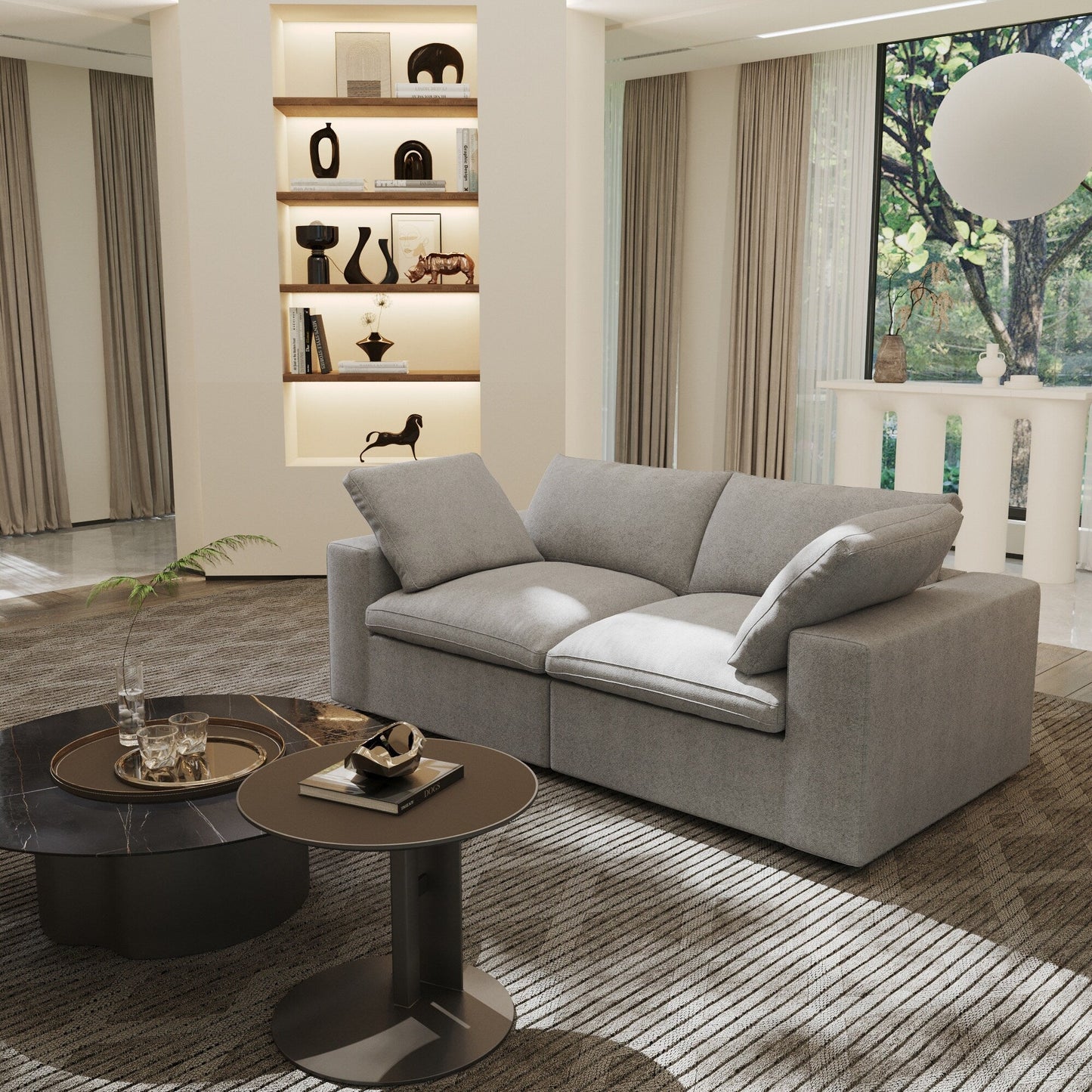 Linen Sectional Sofa Modern Upholstered Loveseat Couch