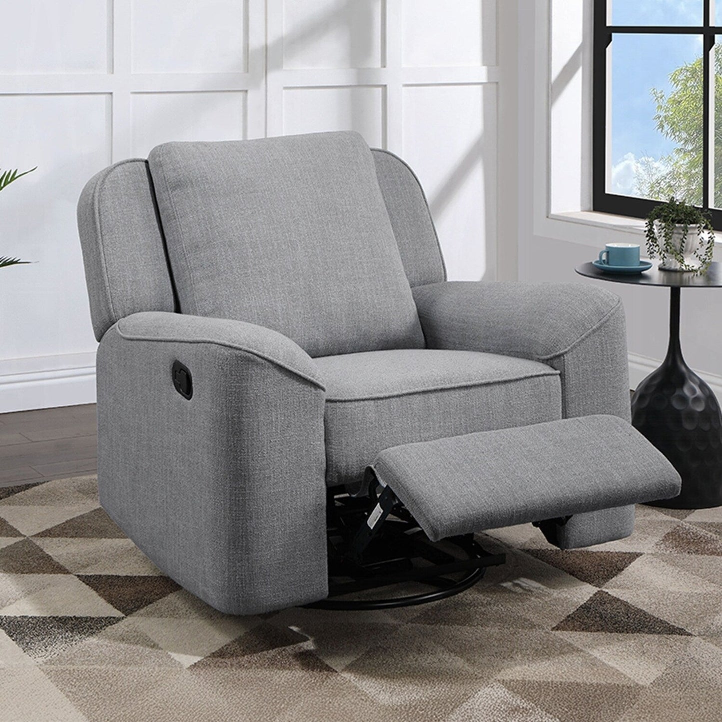 Linen Upholstered Manual Glider Recliner with Swivel in Gray