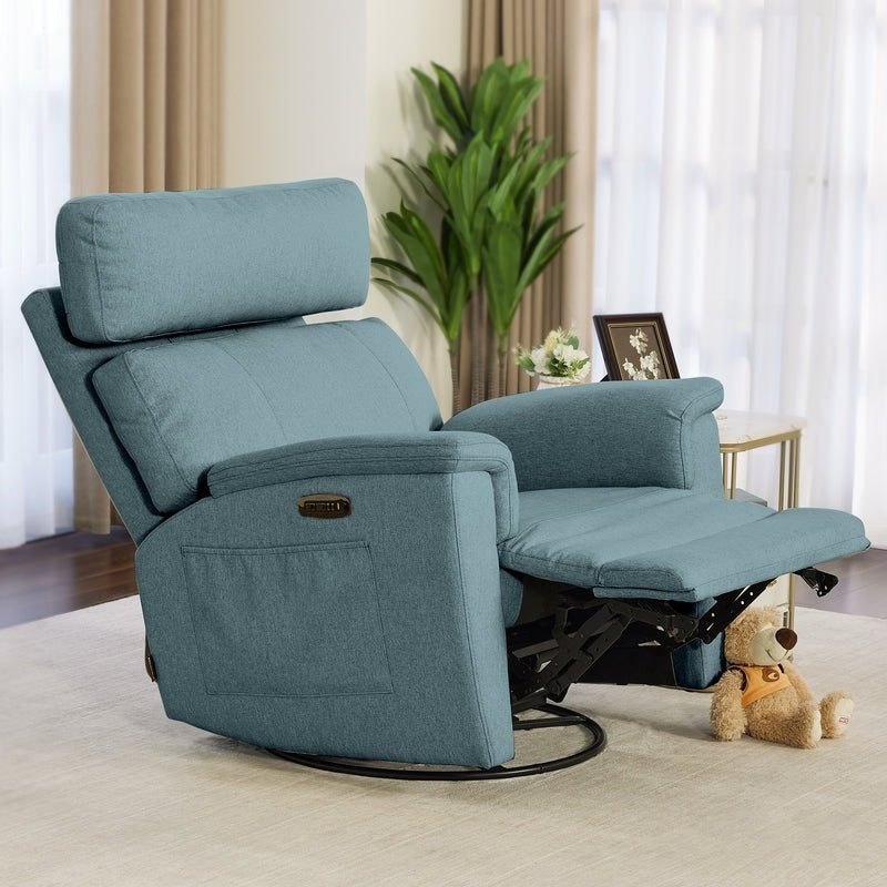 MCombo Power Swivel Glider Recliner Nursery Chair, Fabric PR601