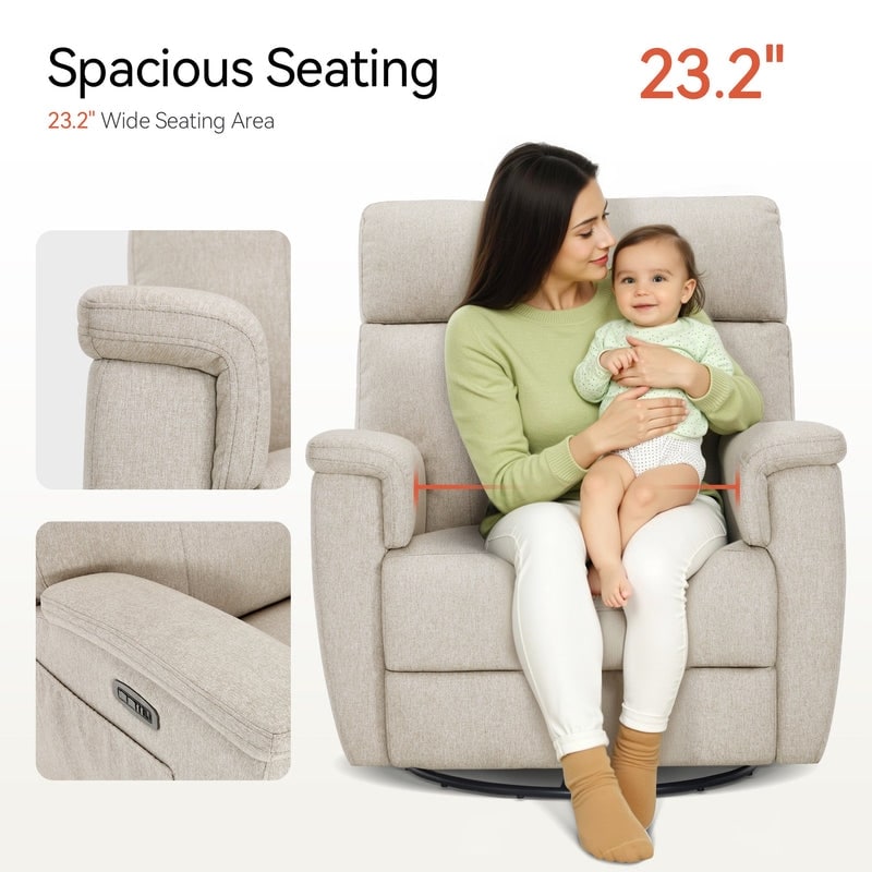 MCombo Power Swivel Glider Recliner Nursery Chair, Fabric PR601