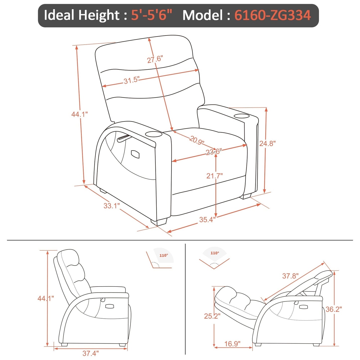 MCombo Power Zero Gravity Recliner Chair with Adjustable Headrest for Living Room, Fabric ZG334