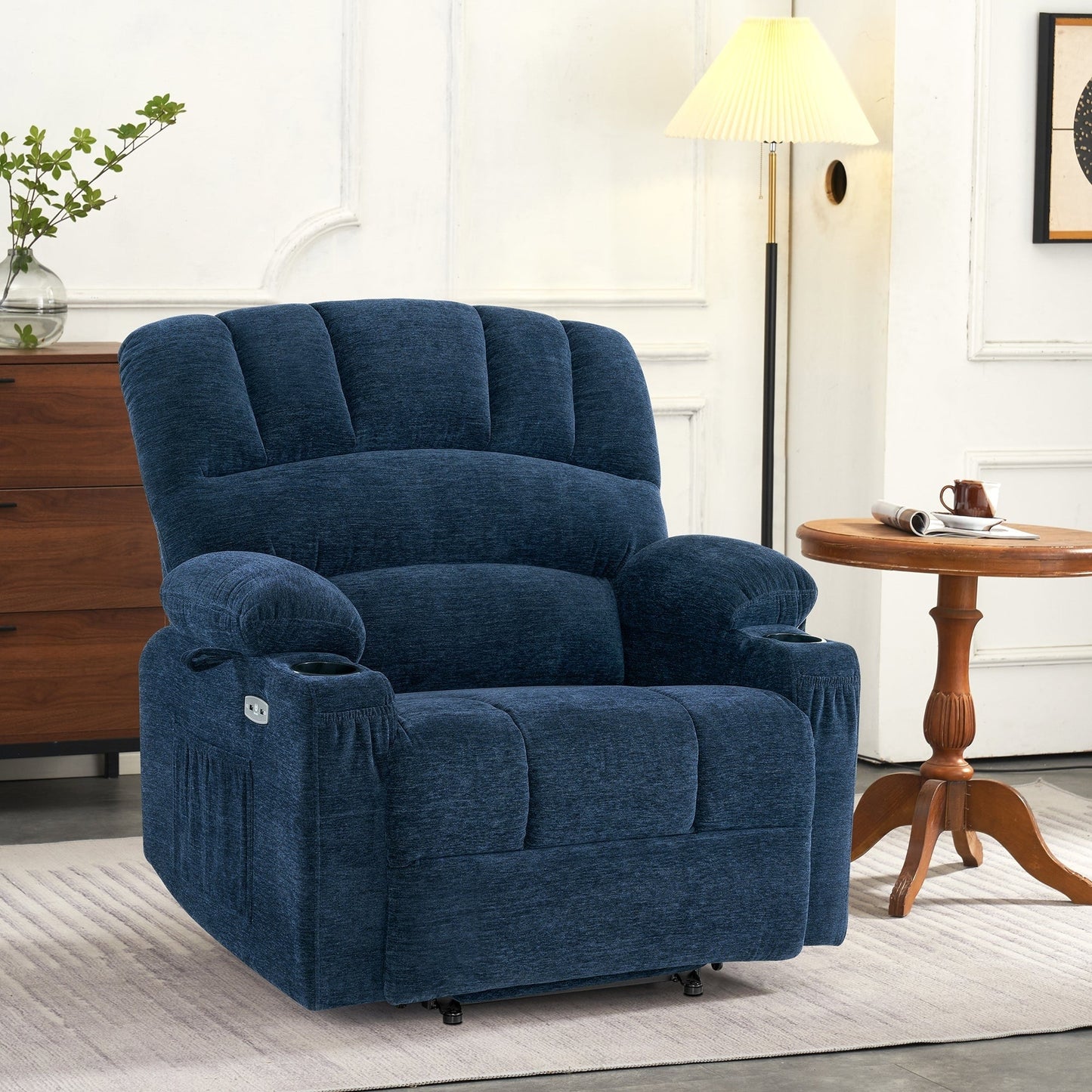 MCombo Recliner Chair Sofa with Massage and Heat for Big Elderly People,Fabric R7093(Small-Wide)