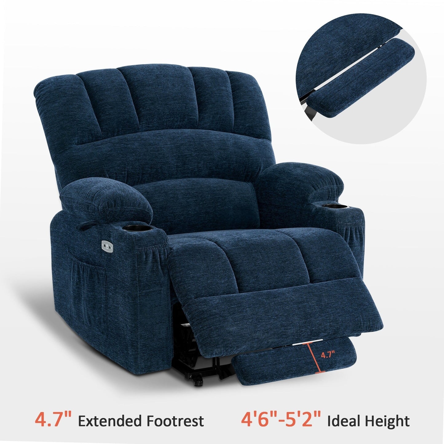 MCombo Recliner Chair Sofa with Massage and Heat for Big Elderly People,Fabric R7093(Small-Wide)