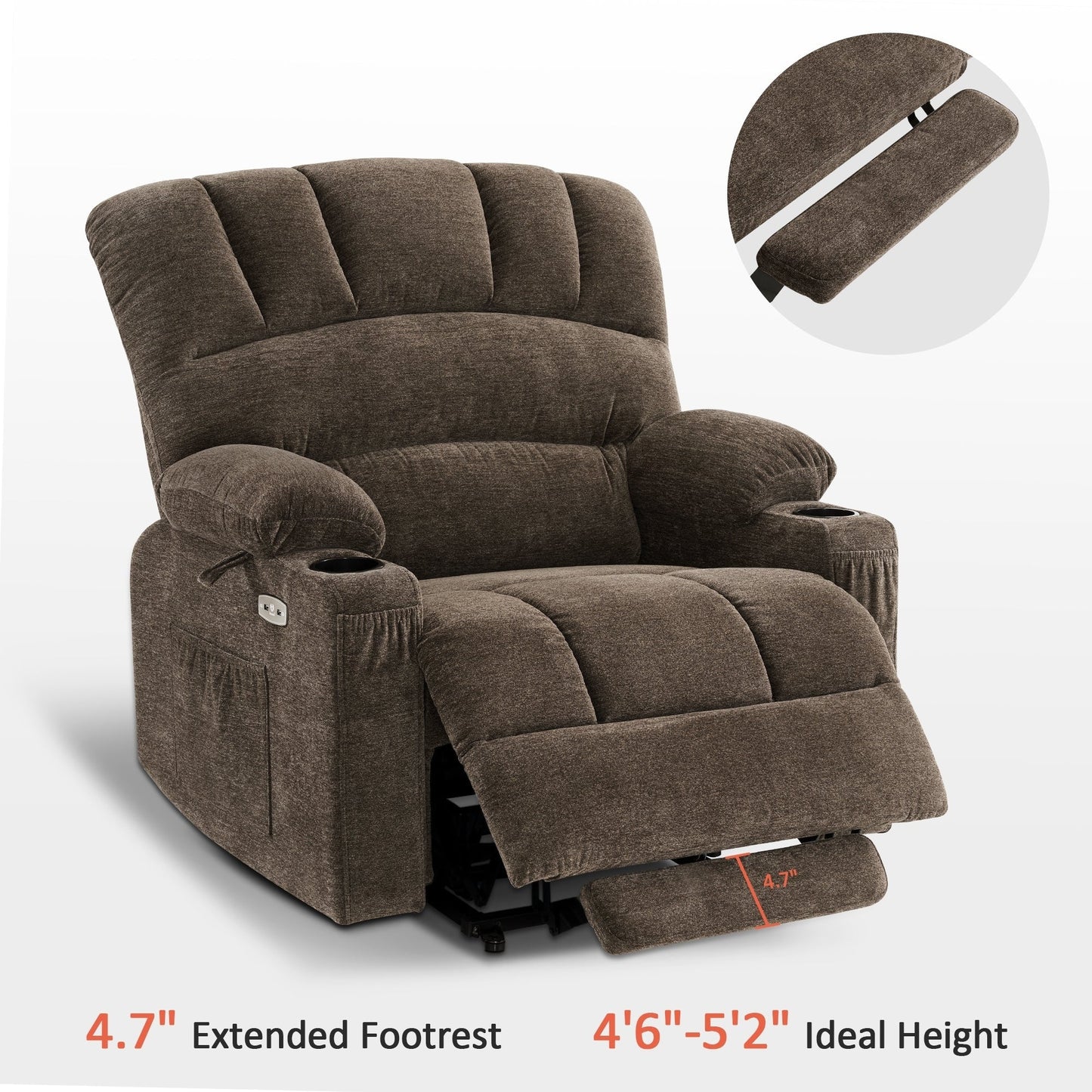 MCombo Recliner Chair Sofa with Massage and Heat for Big Elderly People,Fabric R7093(Small-Wide)