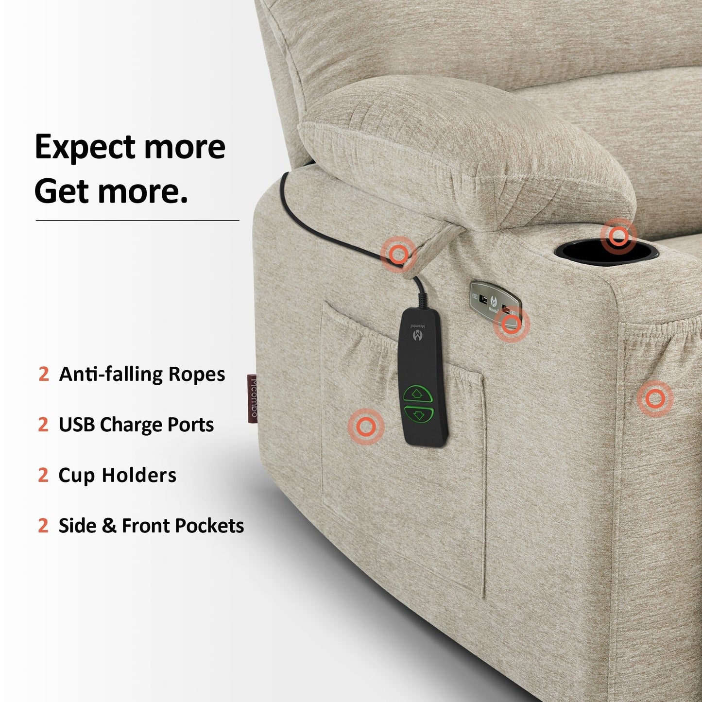 MCombo Recliner Chair Sofa with Massage and Heat for Big Elderly People,Fabric R7093(Small-Wide)