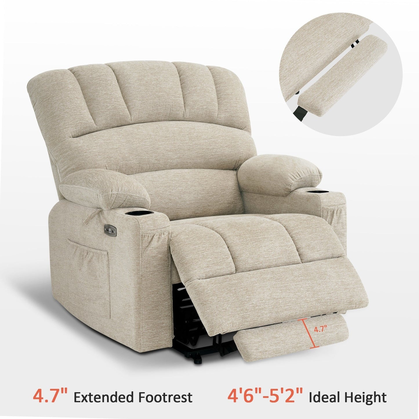 MCombo Recliner Chair Sofa with Massage and Heat for Big Elderly People,Fabric R7093(Small-Wide)