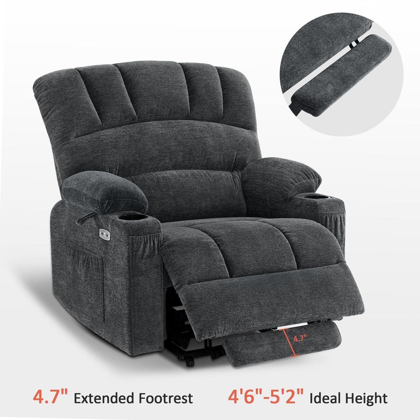 MCombo Recliner Chair Sofa with Massage and Heat for Big Elderly People,Fabric R7093(Small-Wide)