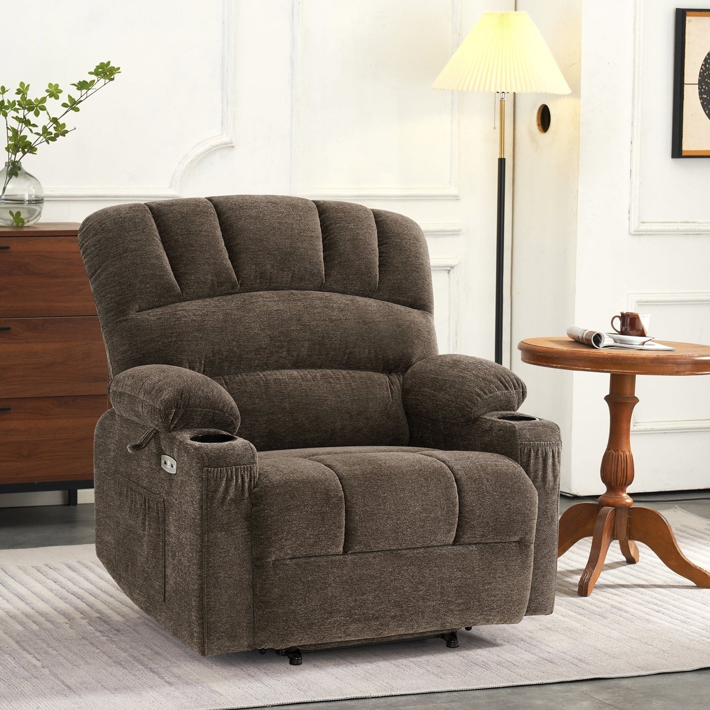 MCombo Recliner Chair Sofa with Massage and Heat for Big Elderly People,Fabric R7093(Small-Wide)