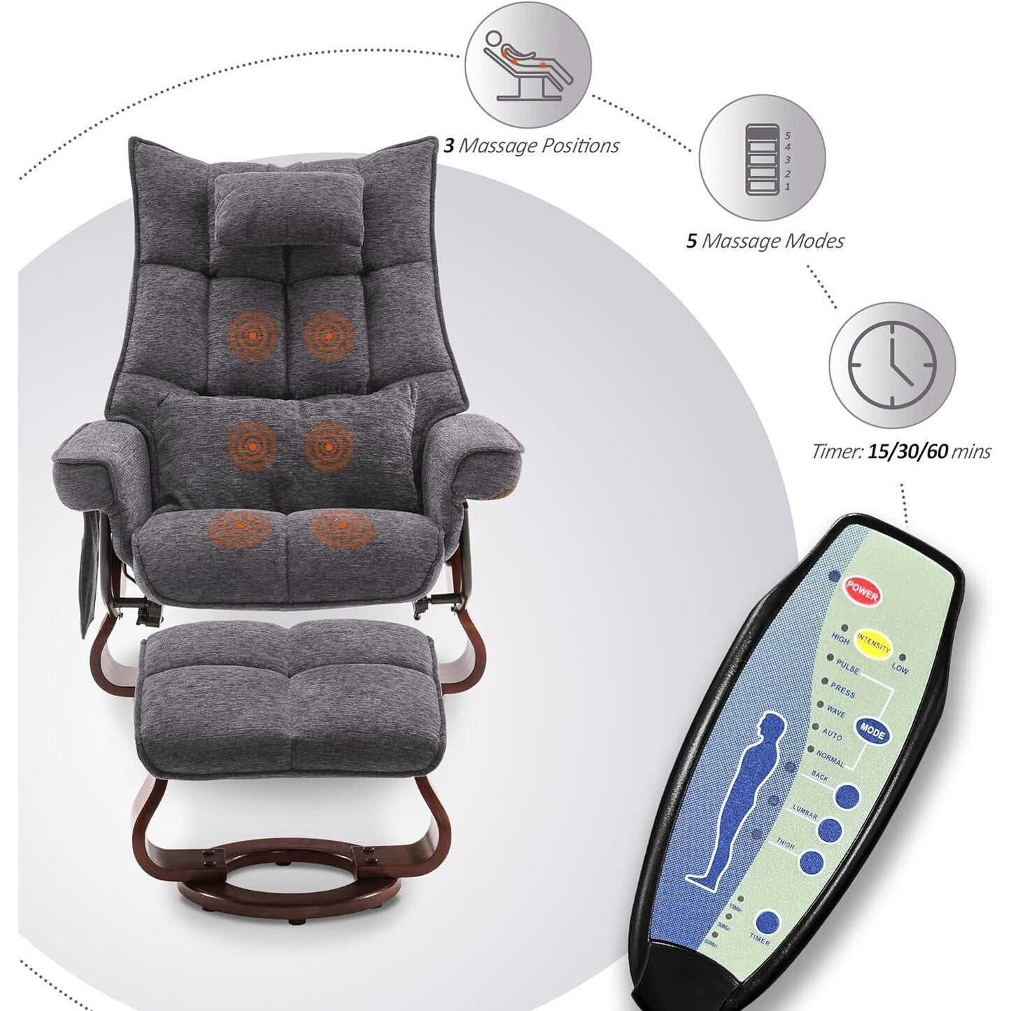 MCombo Set of 2 Swivel Recliner with Ottoman and Neck Pillow,Chenille Fabric