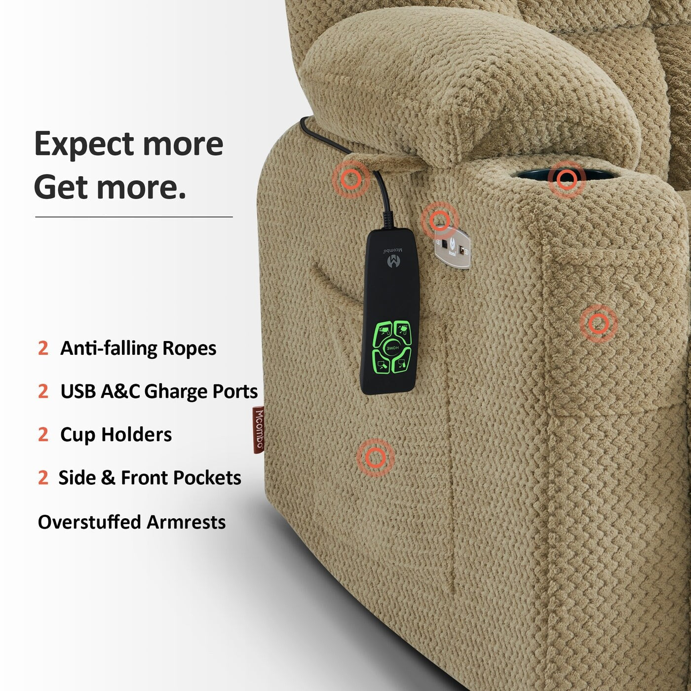 MCombo Small Dual Motor Power Lift Recliner Chair Sofa with Massage and Heat, Infinite Position, USB Ports, Fabric 7893