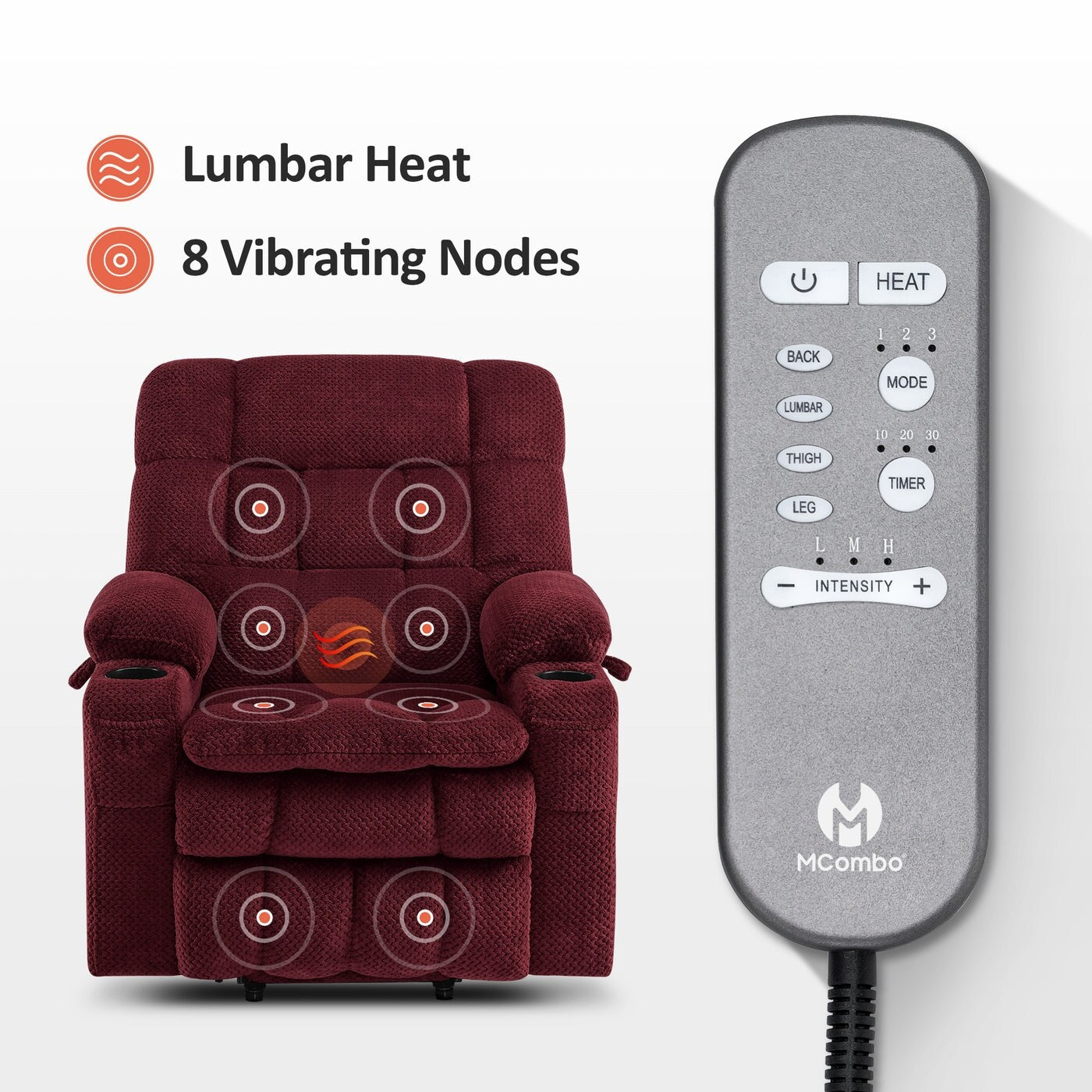 MCombo Small Dual Motor Power Lift Recliner Chair Sofa with Massage and Heat, Infinite Position, USB Ports, Fabric 7893