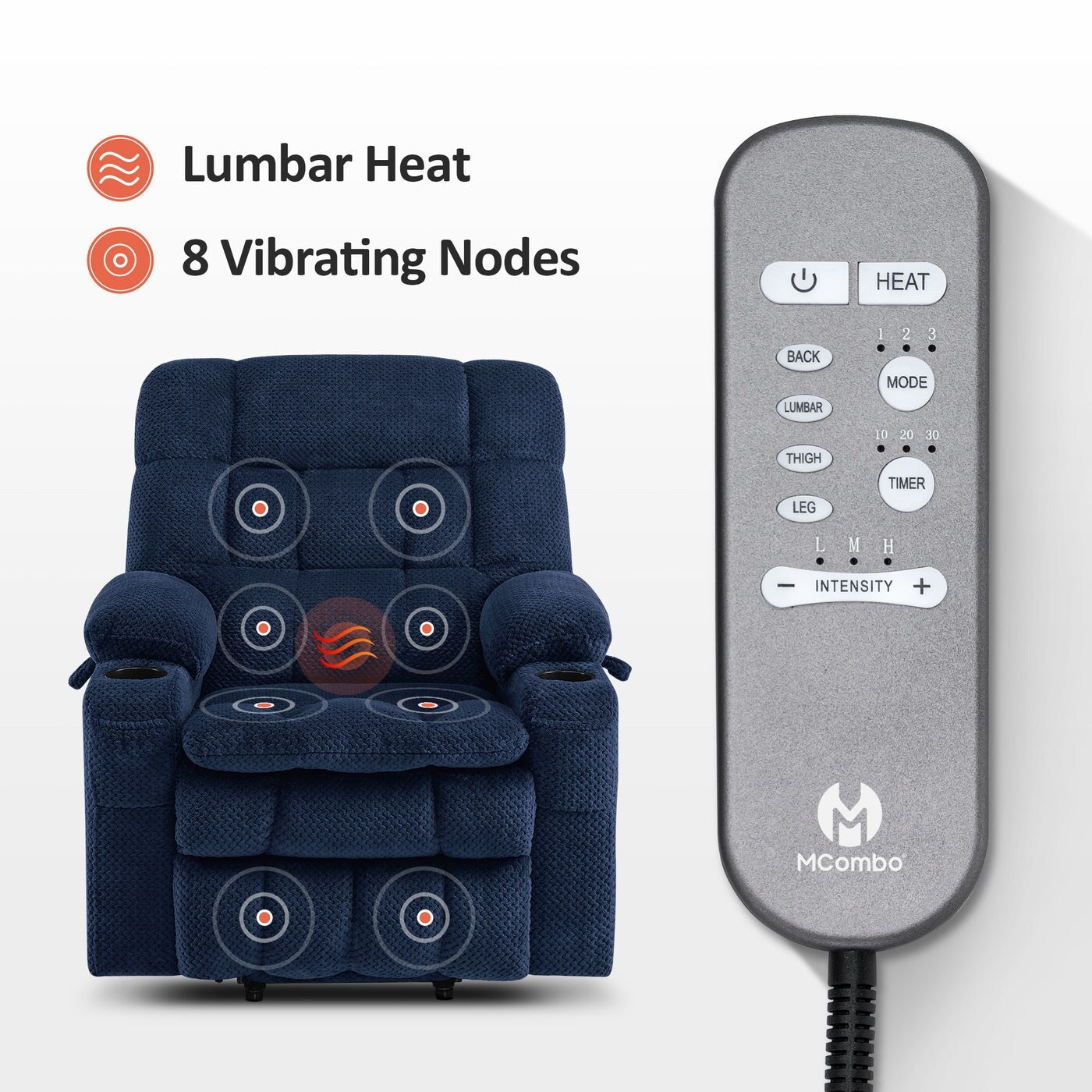 MCombo Small Dual Motor Power Lift Recliner Chair Sofa with Massage and Heat, Infinite Position, USB Ports, Fabric 7893