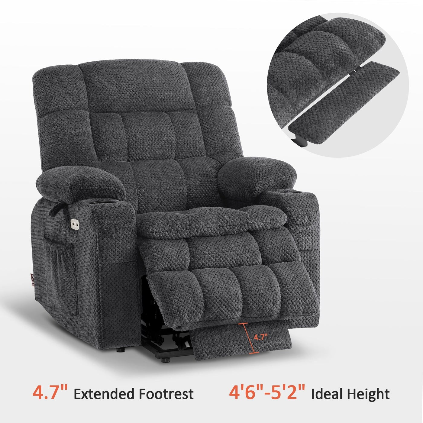 MCombo Small Dual Motor Power Lift Recliner Chair Sofa with Massage and Heat, Infinite Position, USB Ports, Fabric 7893