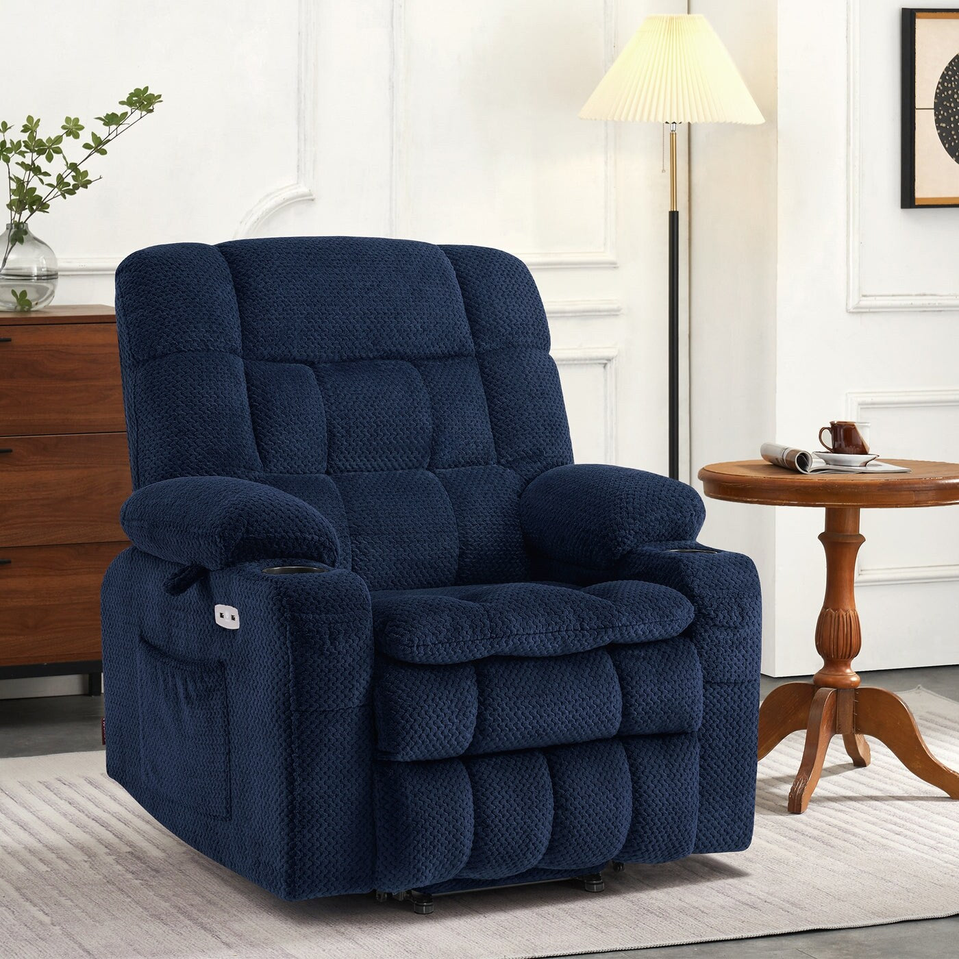 MCombo Small Dual Motor Power Lift Recliner Chair Sofa with Massage and Heat, Infinite Position, USB Ports, Fabric 7893