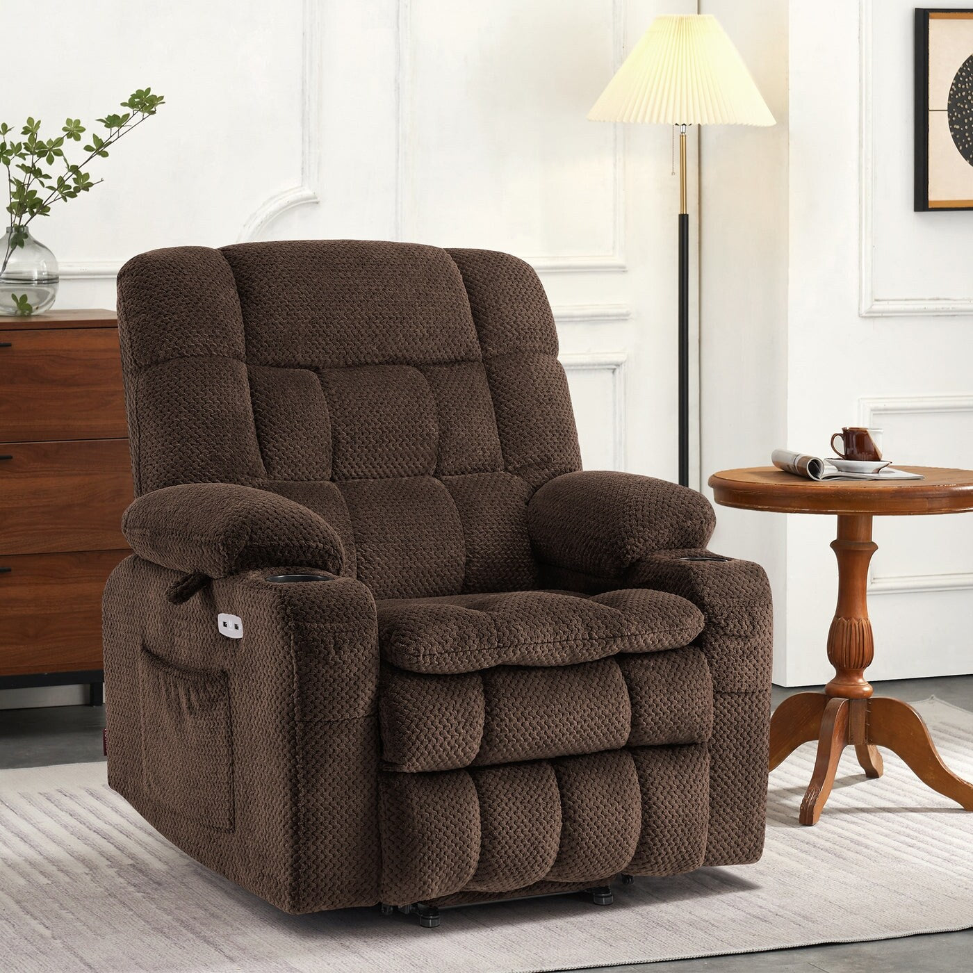 MCombo Small Dual Motor Power Lift Recliner Chair Sofa with Massage and Heat, Infinite Position, USB Ports, Fabric 7893