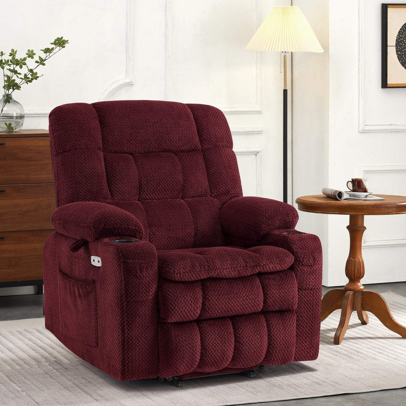 MCombo Small Dual Motor Power Lift Recliner Chair Sofa with Massage and Heat, Infinite Position, USB Ports, Fabric 7893
