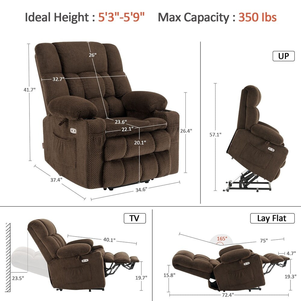 MCombo Small Dual Motor Power Lift Recliner Chair Sofa with Massage and Heat, Infinite Position, USB Ports, Fabric 7893