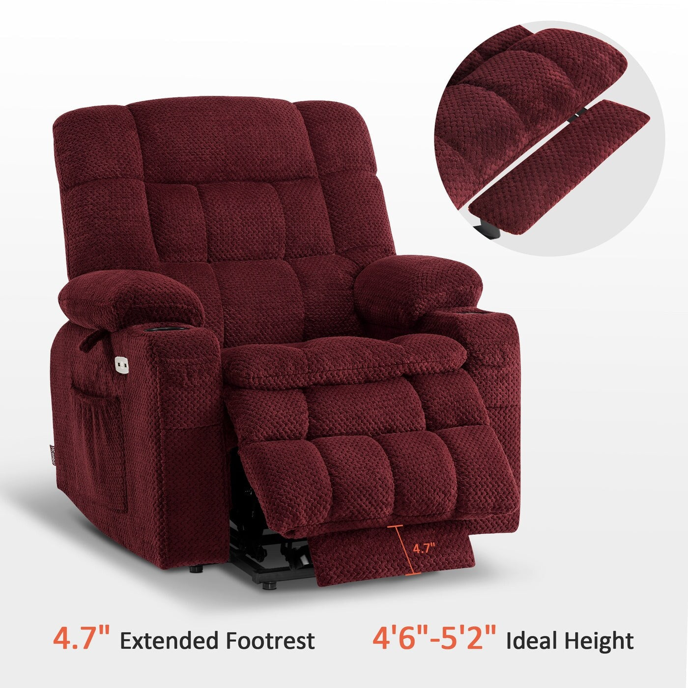MCombo Small Dual Motor Power Lift Recliner Chair Sofa with Massage and Heat, Infinite Position, USB Ports, Fabric 7893