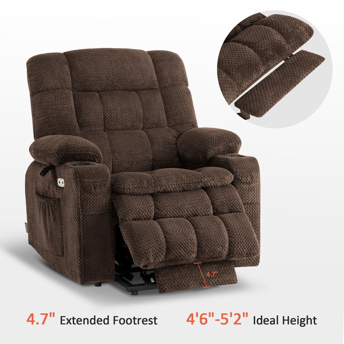 MCombo Small Dual Motor Power Lift Recliner Chair Sofa with Massage and Heat, Infinite Position, USB Ports, Fabric 7893