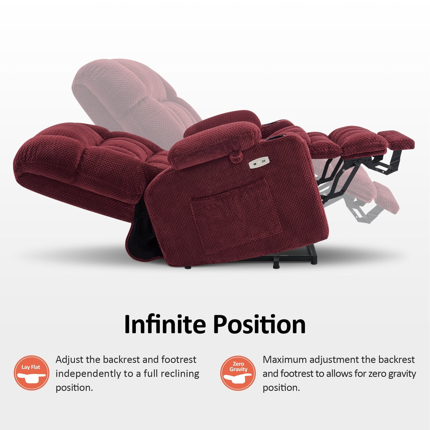 MCombo Small Dual Motor Power Lift Recliner Chair Sofa with Massage and Heat, Infinite Position, USB Ports, Fabric 7893