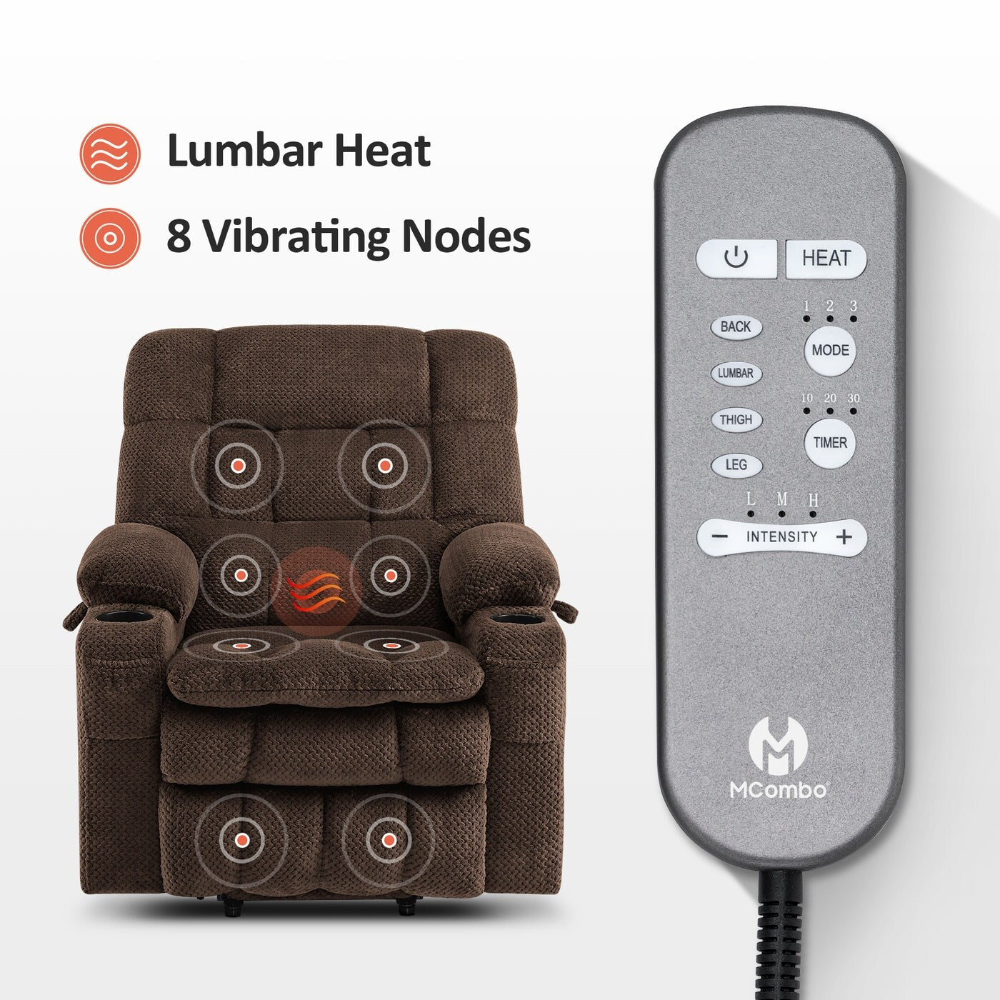 MCombo Small Dual Motor Power Lift Recliner Chair Sofa with Massage and Heat, Infinite Position, USB Ports, Fabric 7893