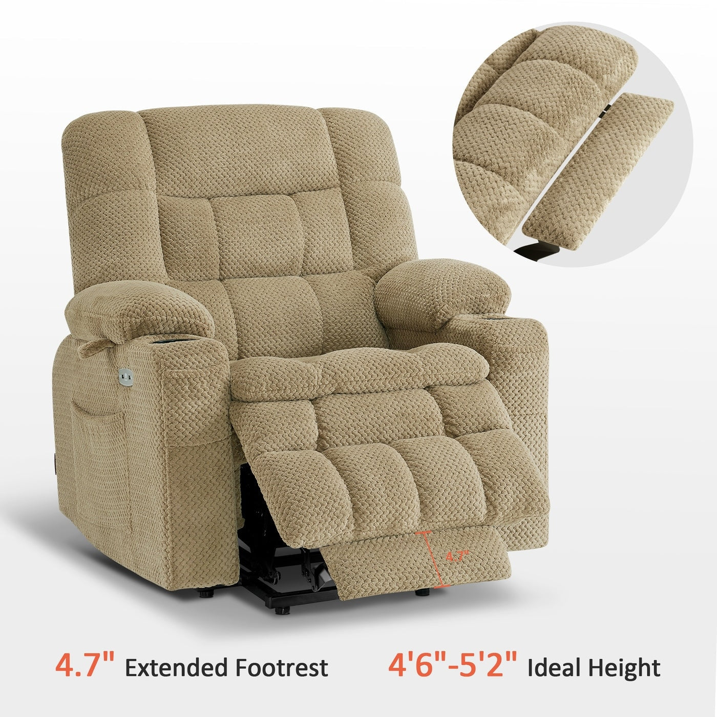 MCombo Small Dual Motor Power Lift Recliner Chair Sofa with Massage and Heat, Infinite Position, USB Ports, Fabric 7893