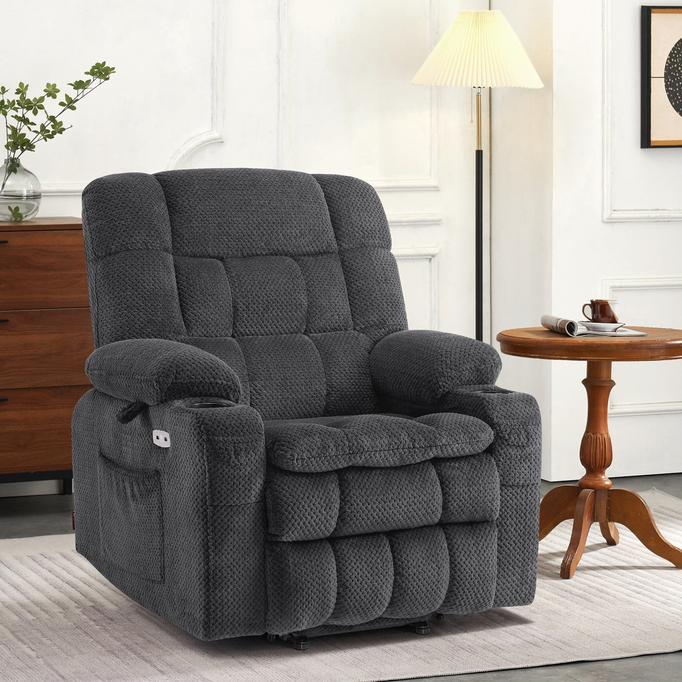 MCombo Small Dual Motor Power Lift Recliner Chair Sofa with Massage and Heat, Infinite Position, USB Ports, Fabric 7893