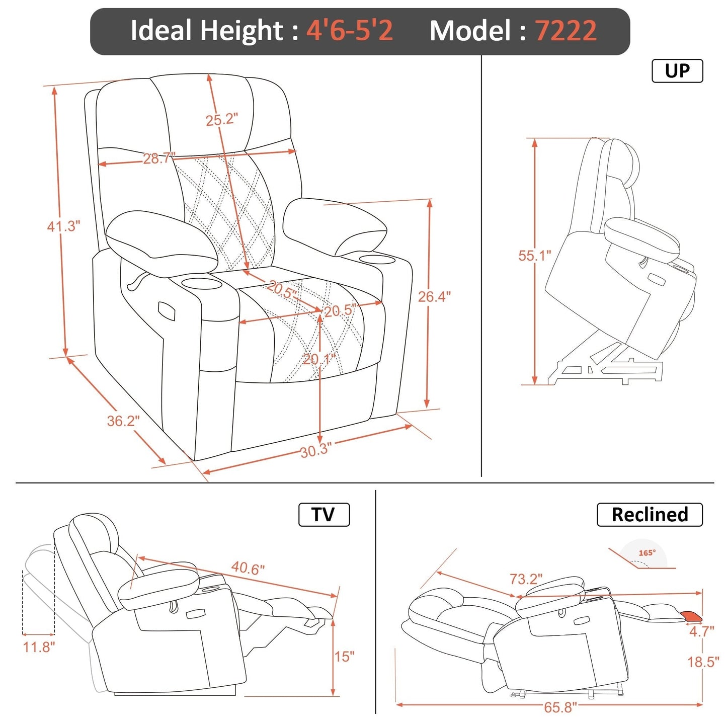 MCombo Small Dual Motor Power Lift Recliner Chair with Massage,Dual Heating, Adjustable Headrest, Fabric 7222