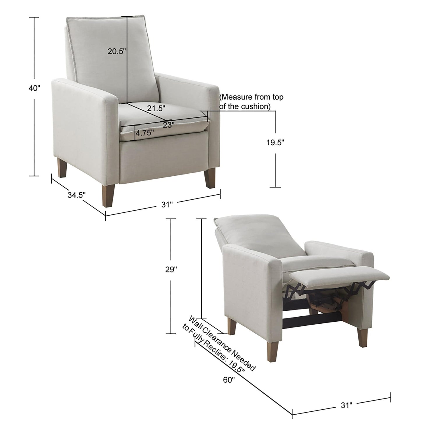 Madison Park Sierra Upholstered Manual Push Back Recliner