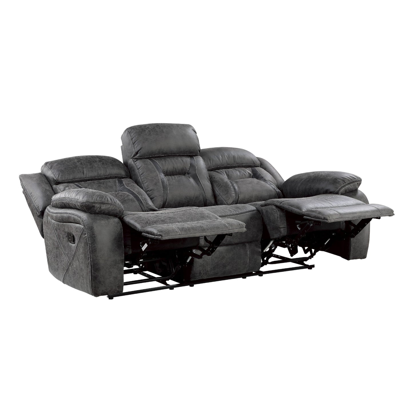 Mady Manual Reclining Sofa, Pillow Tufted, Dark Gray Polyester 85 Inch