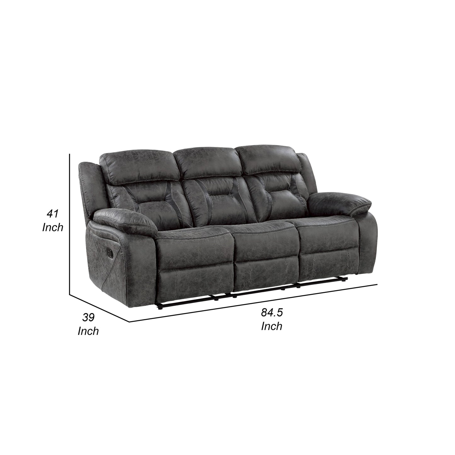 Mady Manual Reclining Sofa, Pillow Tufted, Dark Gray Polyester 85 Inch